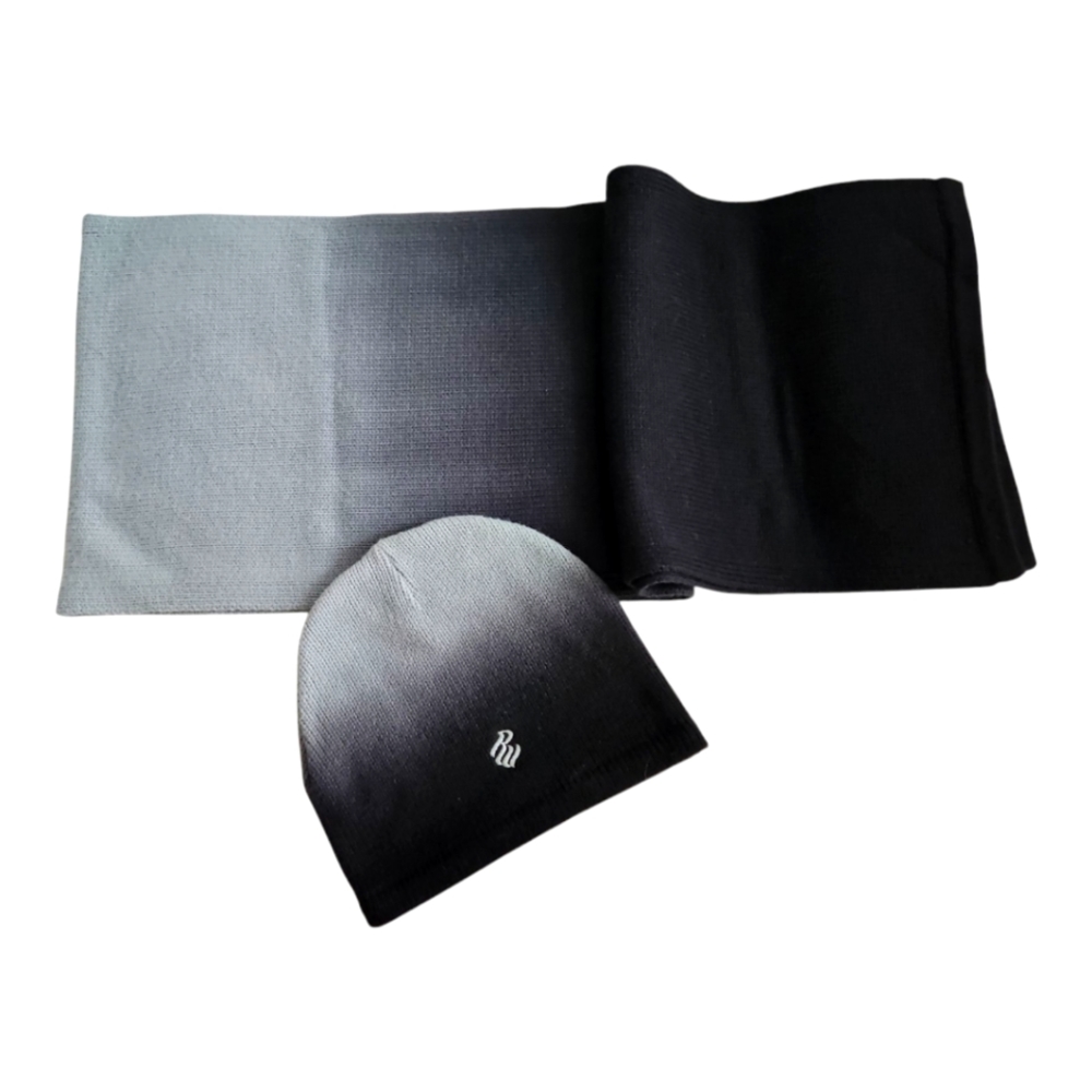 Rocawear Beanie & Scarf Set in Black & Gray Ombre; Unisex